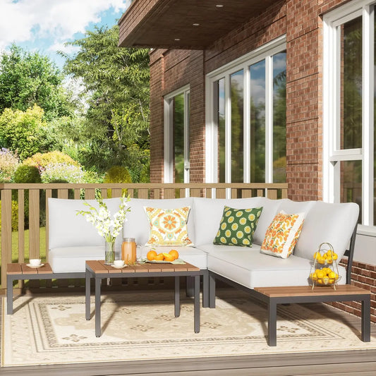 Patio Furniture Sets, L Shape Patio Sectional Metal Outdoor Sectional Corner Sofa Outdoor Couch with Detachable, Customized