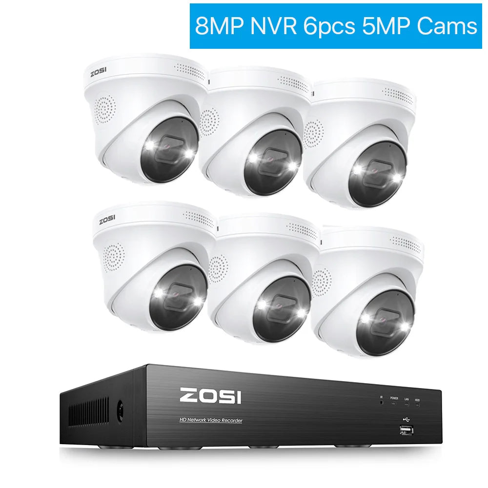 ZOSI 4K 8MP PoE Surveillance Kit System 8 Channel NVR AI With Weatherproof Cameras And Smart Alerts