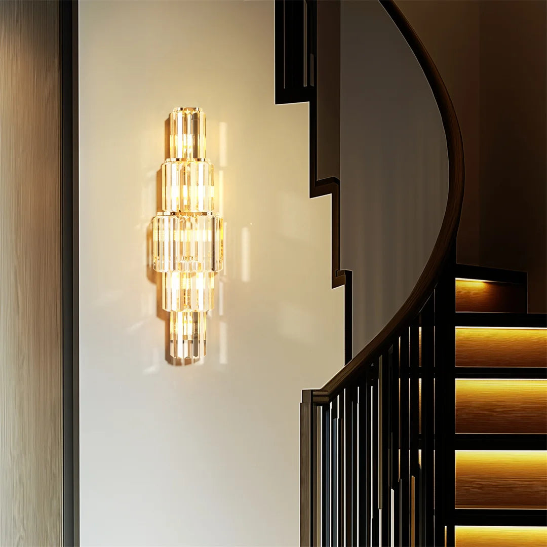 Crystal Wall Lamp With 3 Or 5 Layer Crystal Tiers Sconce And E14 LED Lights In Gold Finish