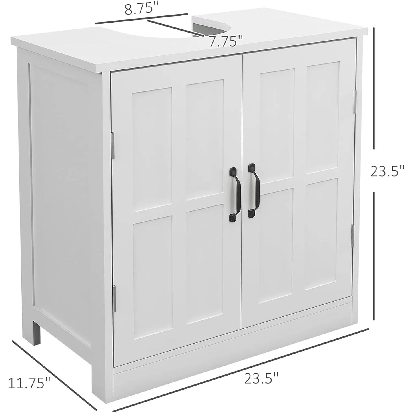 Pedestal Sink Storage Cabinet, Under Sink Cabinet with 2 Doors and Adjustable Shelf, Bathroom Vanity with U-Shape Cut-Out, White