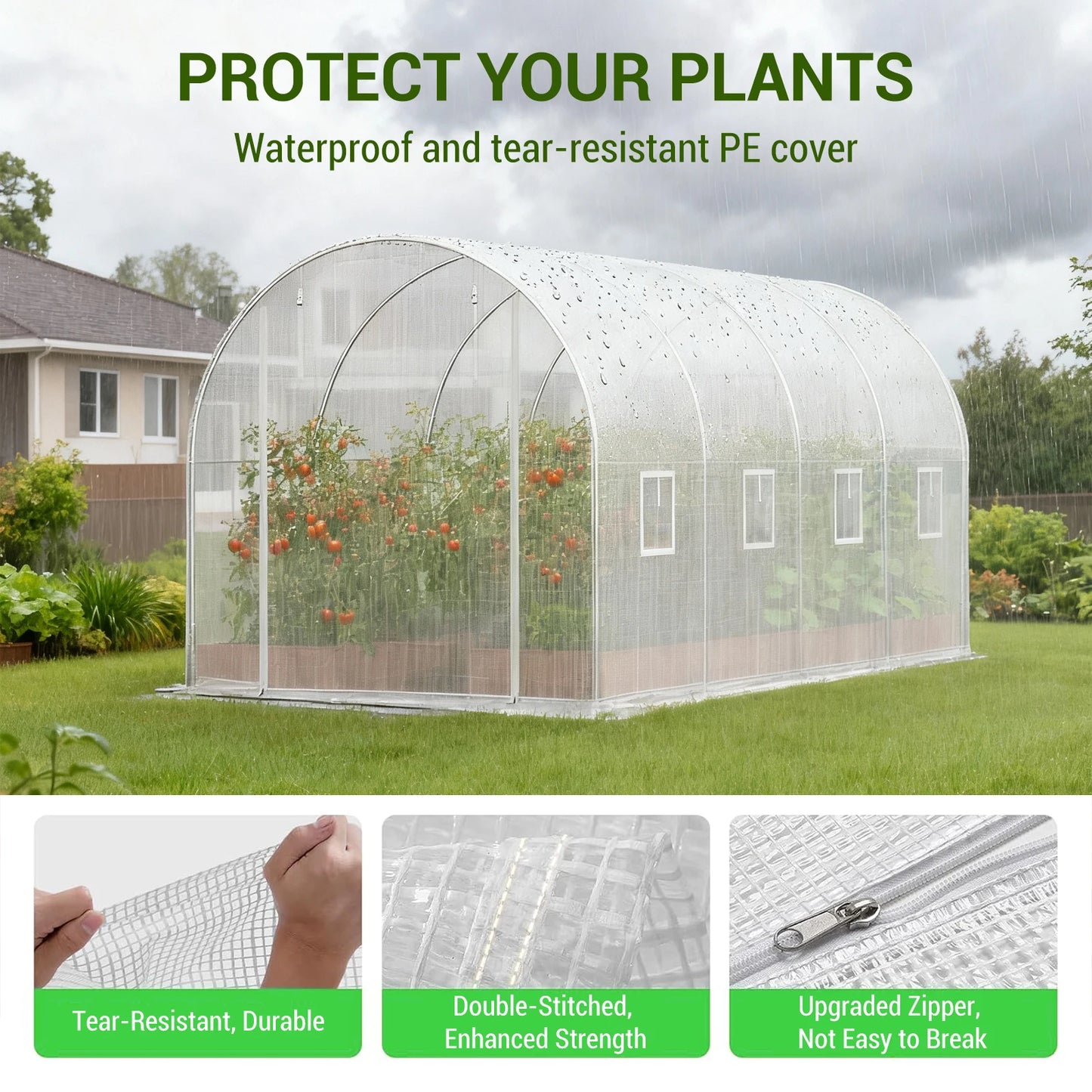 Outdoor Greenhouse Walkin Tunnel With Screen Door and Zipper