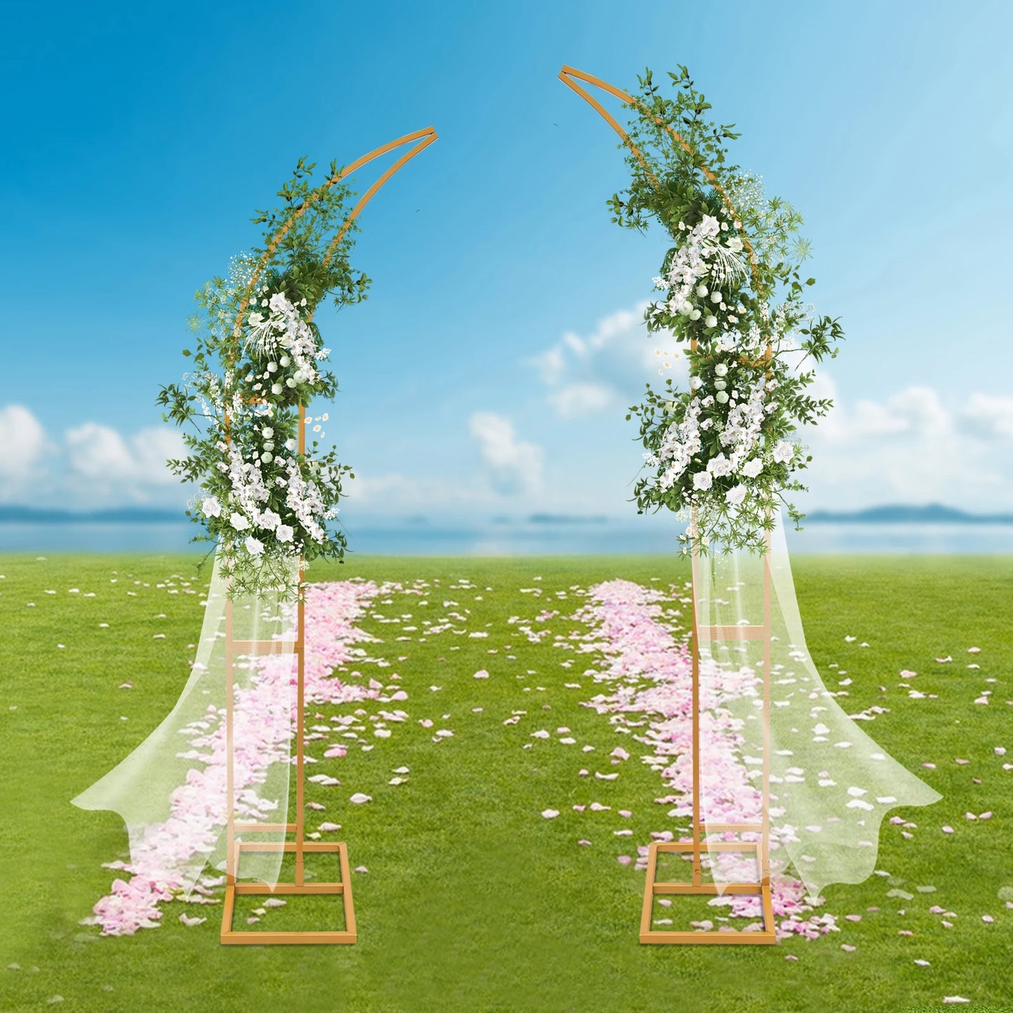 Wedding Arched Backdrop Stand Set Metal Floor Standing 2 Pieces With Durable Steel Frame