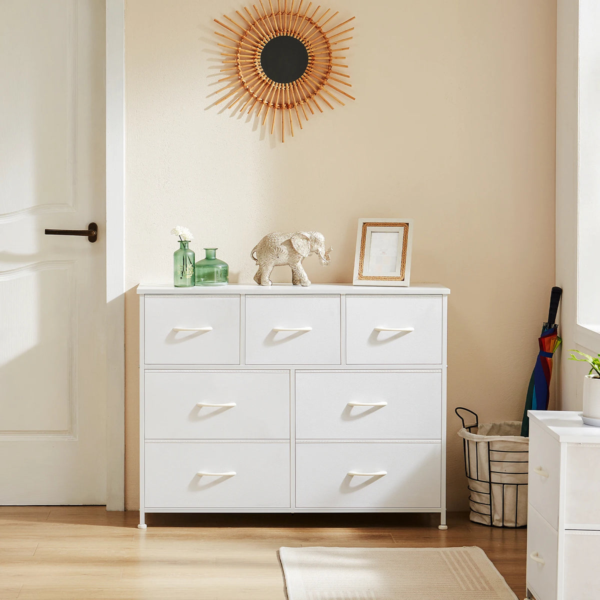 Six Compartment Fabric Storage Cabinet Organizer With Wooden Top Metal Frame