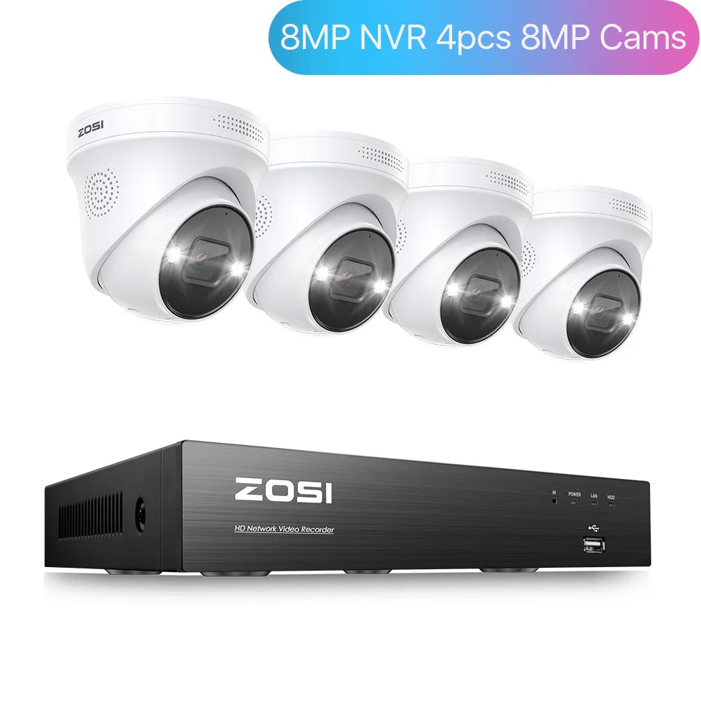 ZOSI 4K 8MP PoE Surveillance Kit System 8 Channel NVR AI With Weatherproof Cameras And Smart Alerts