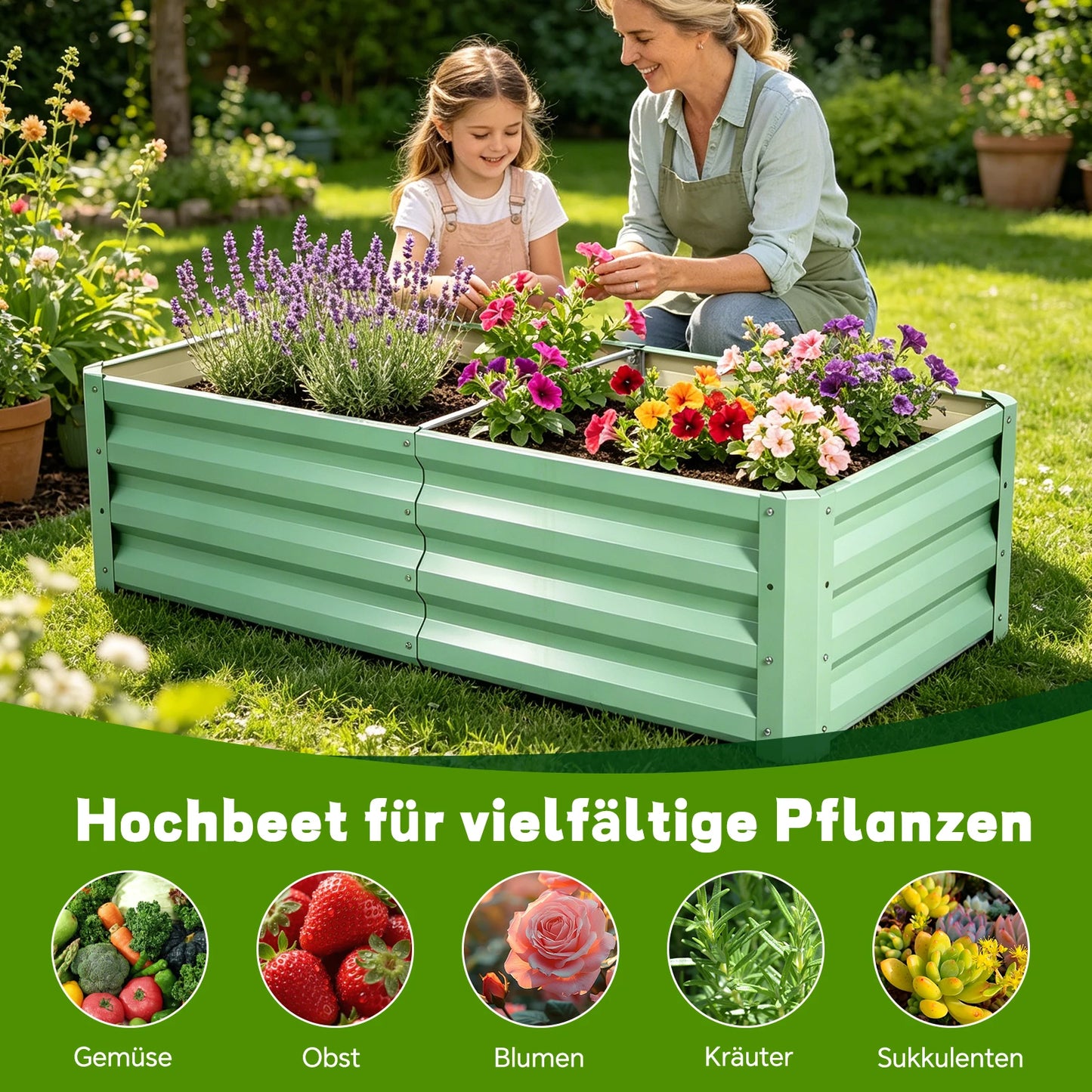 Galvanized Raised Garden Bed Planter Box For Outdoor Planting Rustproof Durable Heavy Duty Rectangular Design
