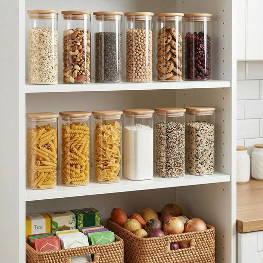 Modern Airtight Glass Food Storage Containers With Bamboo Lids