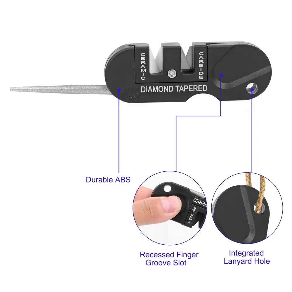 4 In 1 Portable Knife Sharpener With Tungsten Carbide Ceramic Slots And Diamond Rod