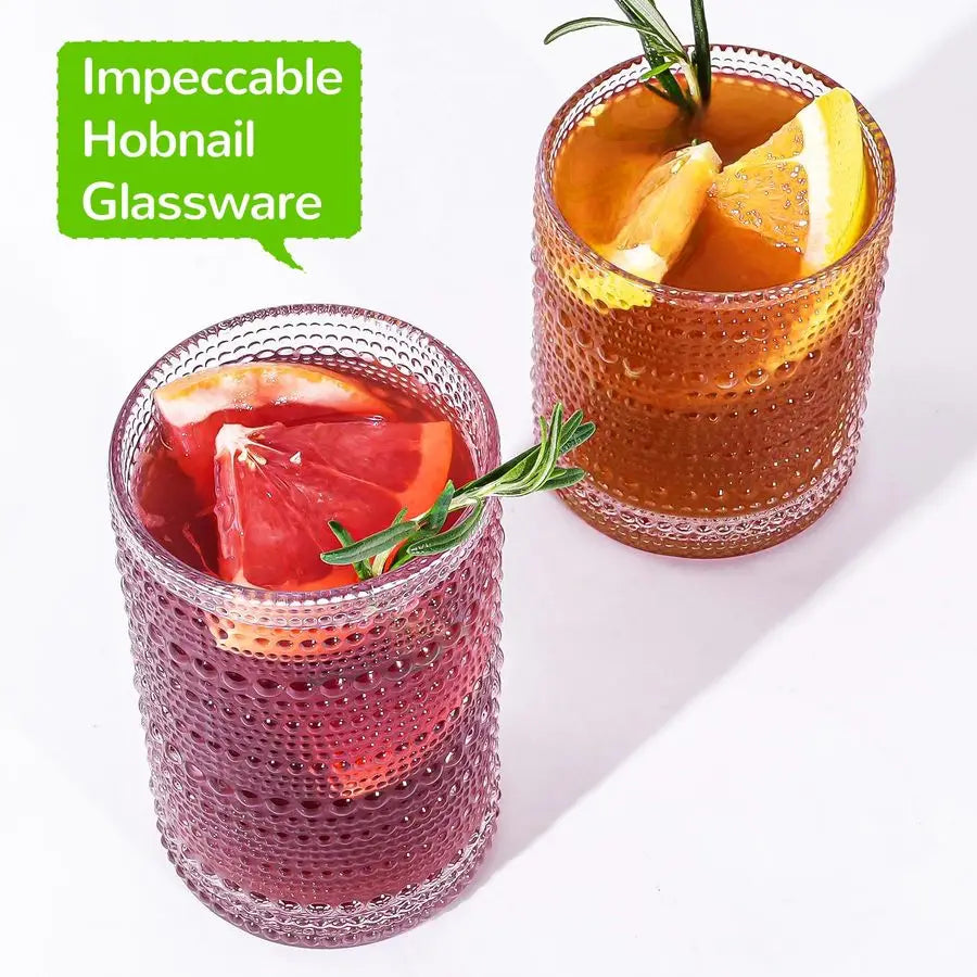 Hobnail Drinking Glasses Set of 1214 oz Old Fashioned Water Glass Cups amp 11 oz Cocktail Glasses, Aesthetic Kitchen Bar Tumbler