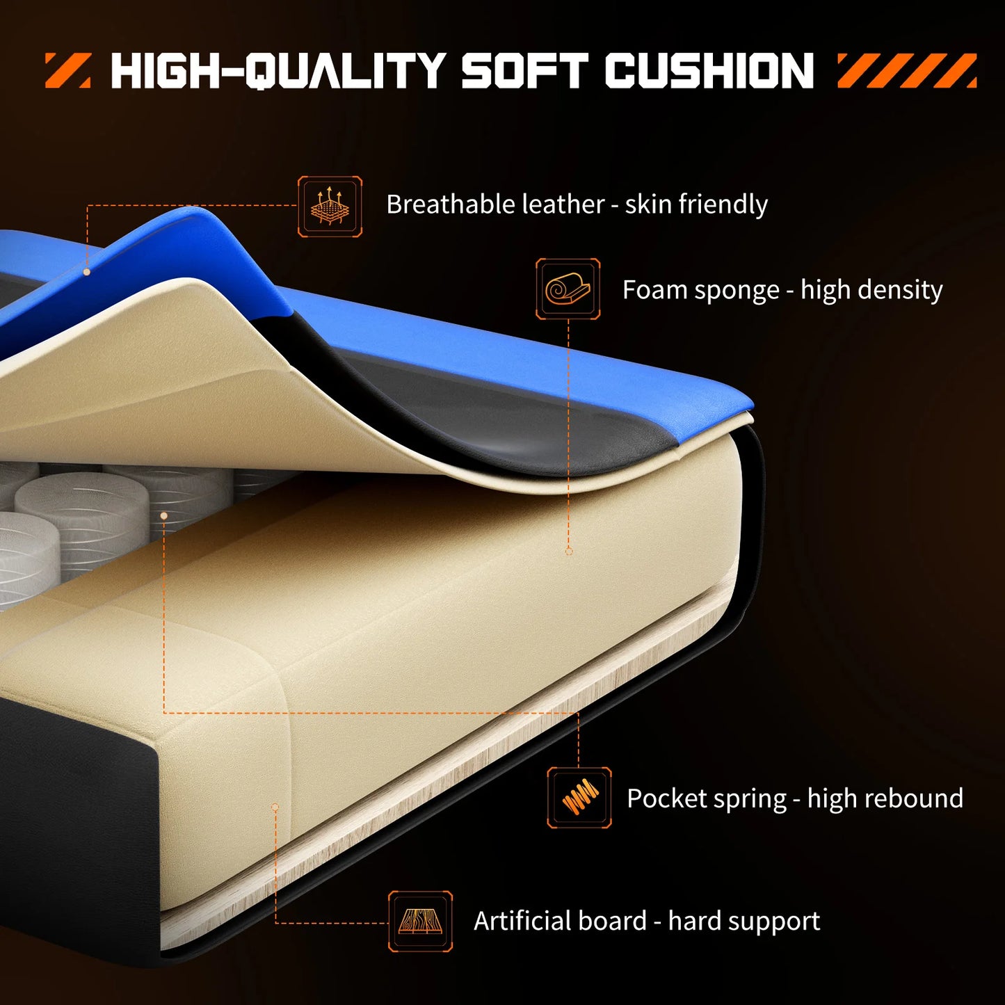 JHK Ergonomic Racing Gaming Chair Featuring Adjustable RemovableHeadrest LumbarSupport