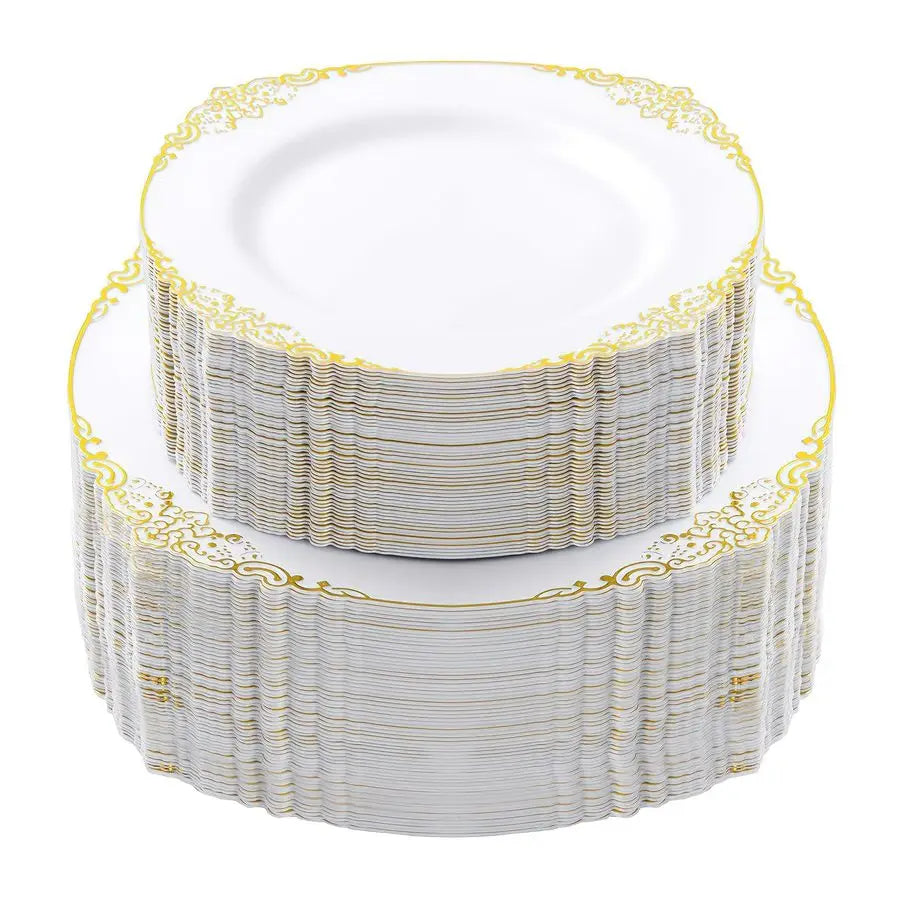 XMSJ Disposable Plastic Plates Party Set for 100 Guests