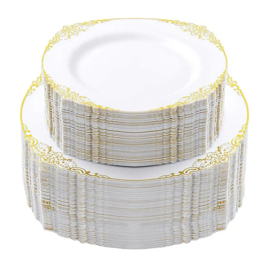 XMSJ Disposable Plastic Plates Party Set for 100 Guests