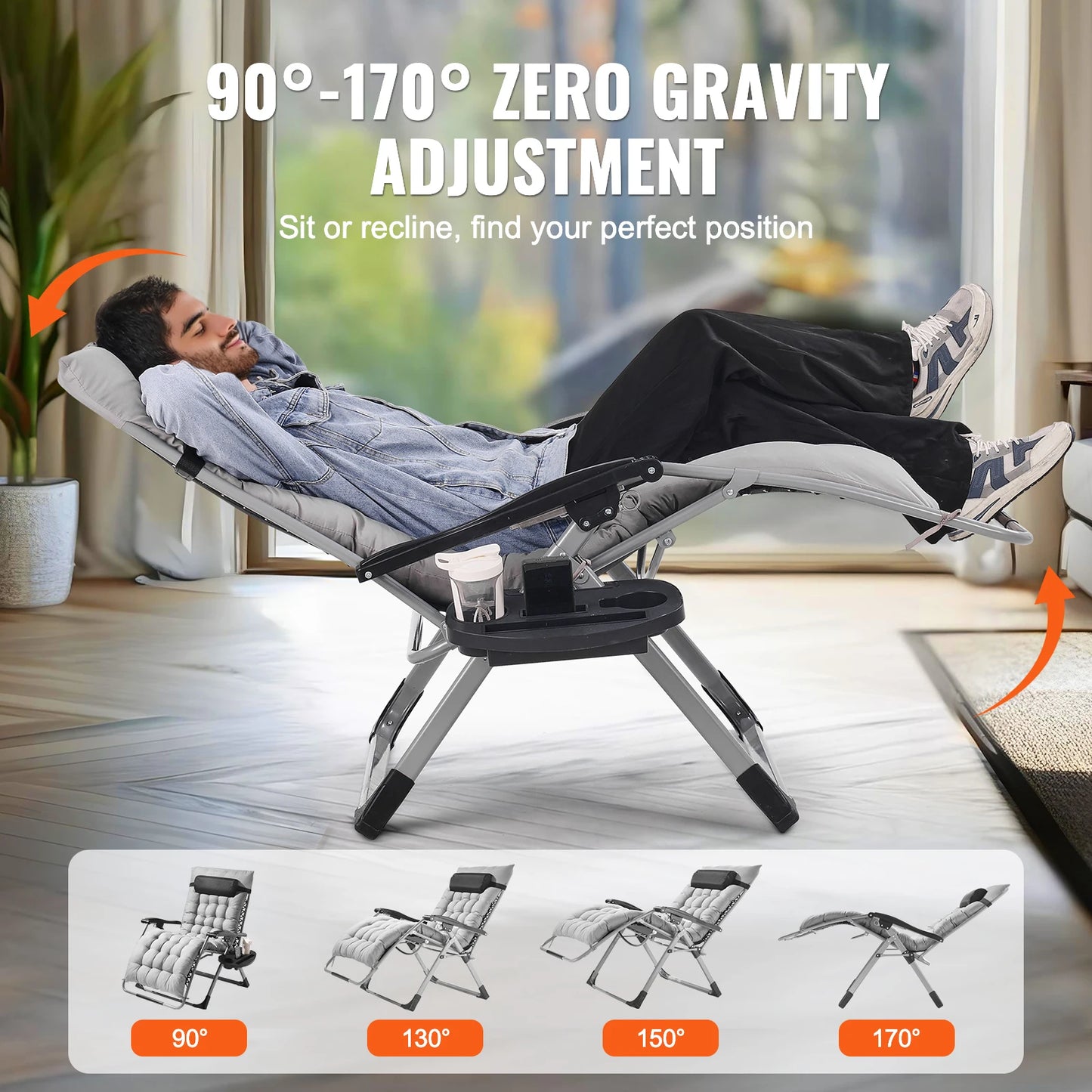 SucceBuy Zero Gravity Chair Recliner With Adjustable 90 To 170 Degrees Cushion Footrest And Cupholder Up To 500 Lbs