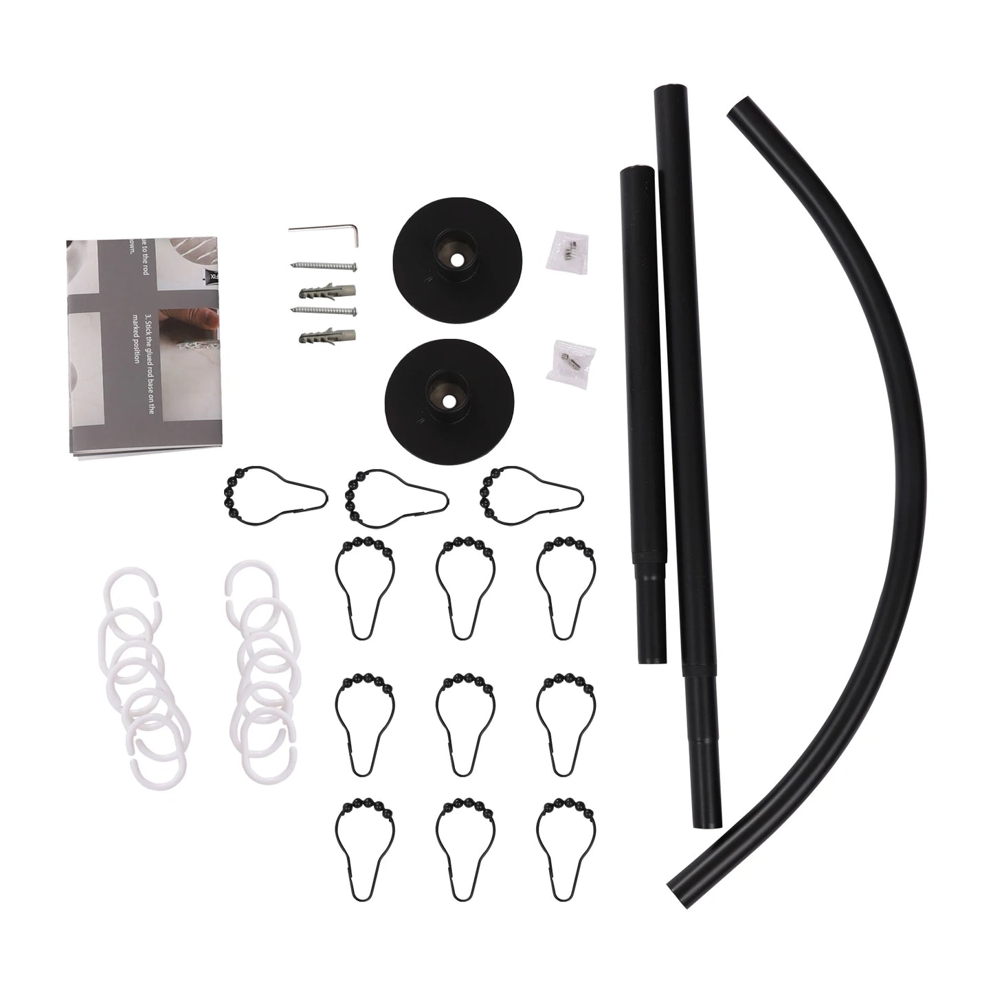 Telescopic L-Shape Shower Curtain Rail No-Drilling Corner Install Stainless Steel