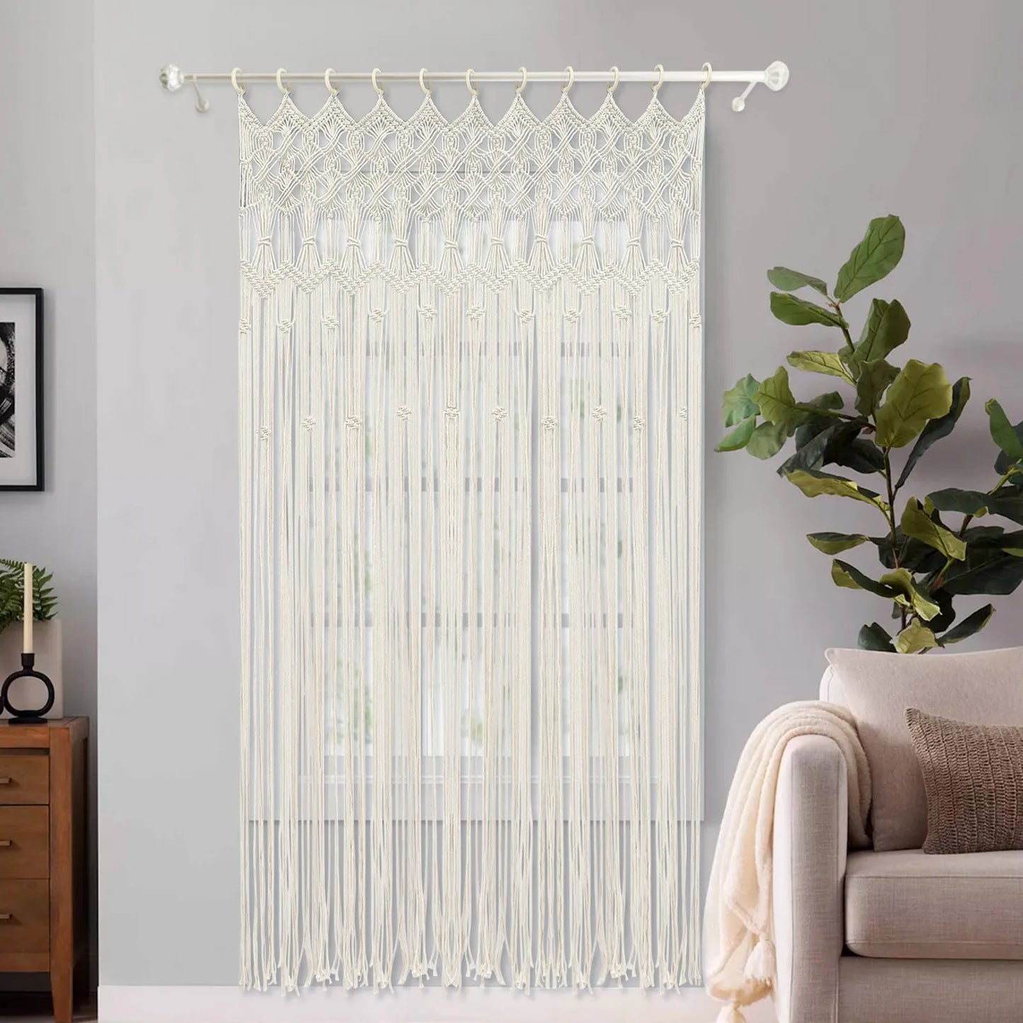 Bymaocar Boho Macrame Wall Hanging Tapestry Curtain Handmade For Living Room Decor