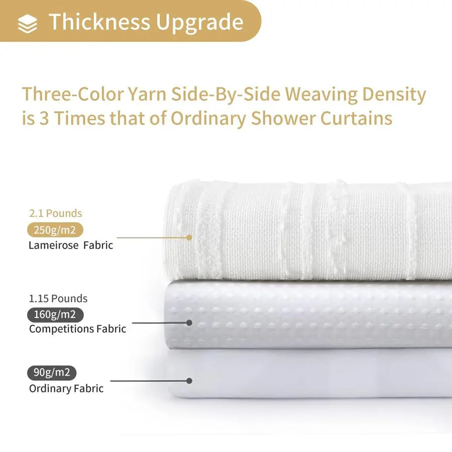 Cotton Blend Waffle Weave Shower Curtain With Stripe Texture 72W 84H Inches Heavy Duty