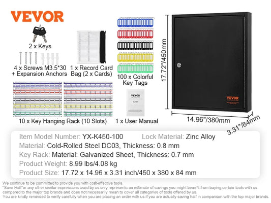 SucceBuy 48/100/200-Key Cabinet Key Lock Box W/ Adjustable Racks Security Key Storage Box Key Organizer for School Office Hotle