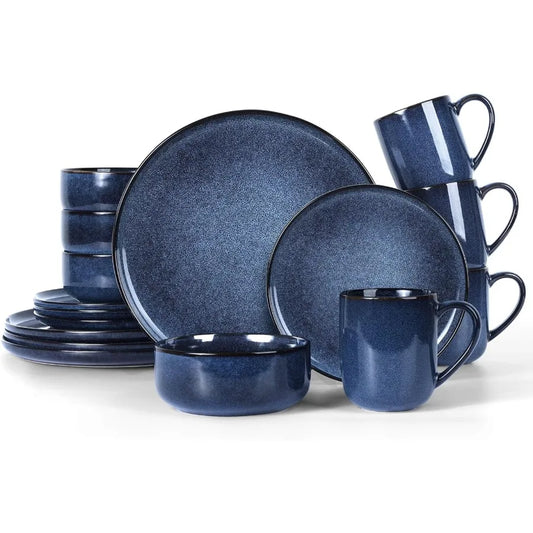 16 Piece Dinnerware Sets with Mugs Stoneware Plates and Bowls Sets for 4 Dinner Dishware Dishes for Kitchen Dining Microwave an