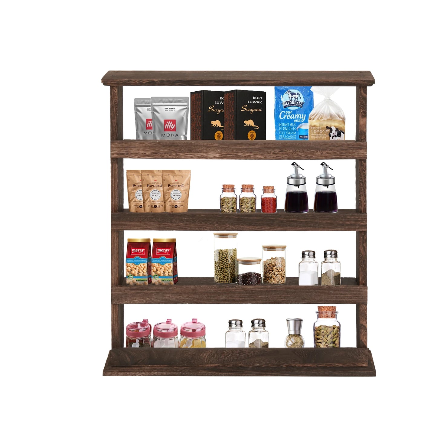 Floating Kitchen Shelf Wall Mounted Wooden 4 Tier Spice Rack