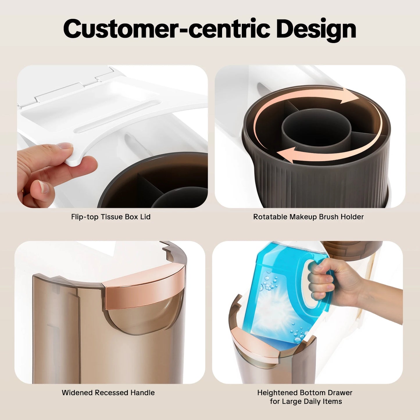 4-Drawer Slim Bathroom Storage Cart Mobile Freestanding PP Organizer White Tawny for Home Office Dorm