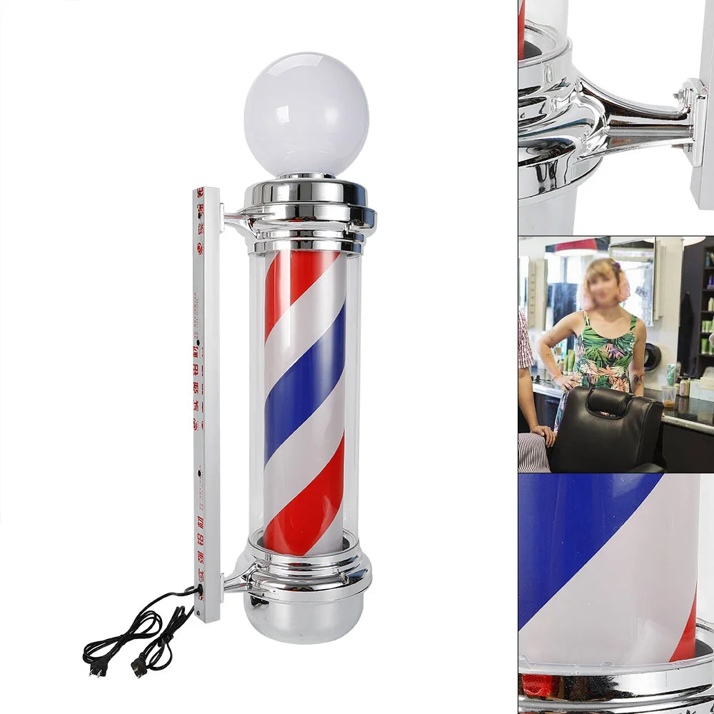 Barber Shop Pole Rotating Light With Red Blue White LED Stripes Wall Mounted Salon Sign 110V