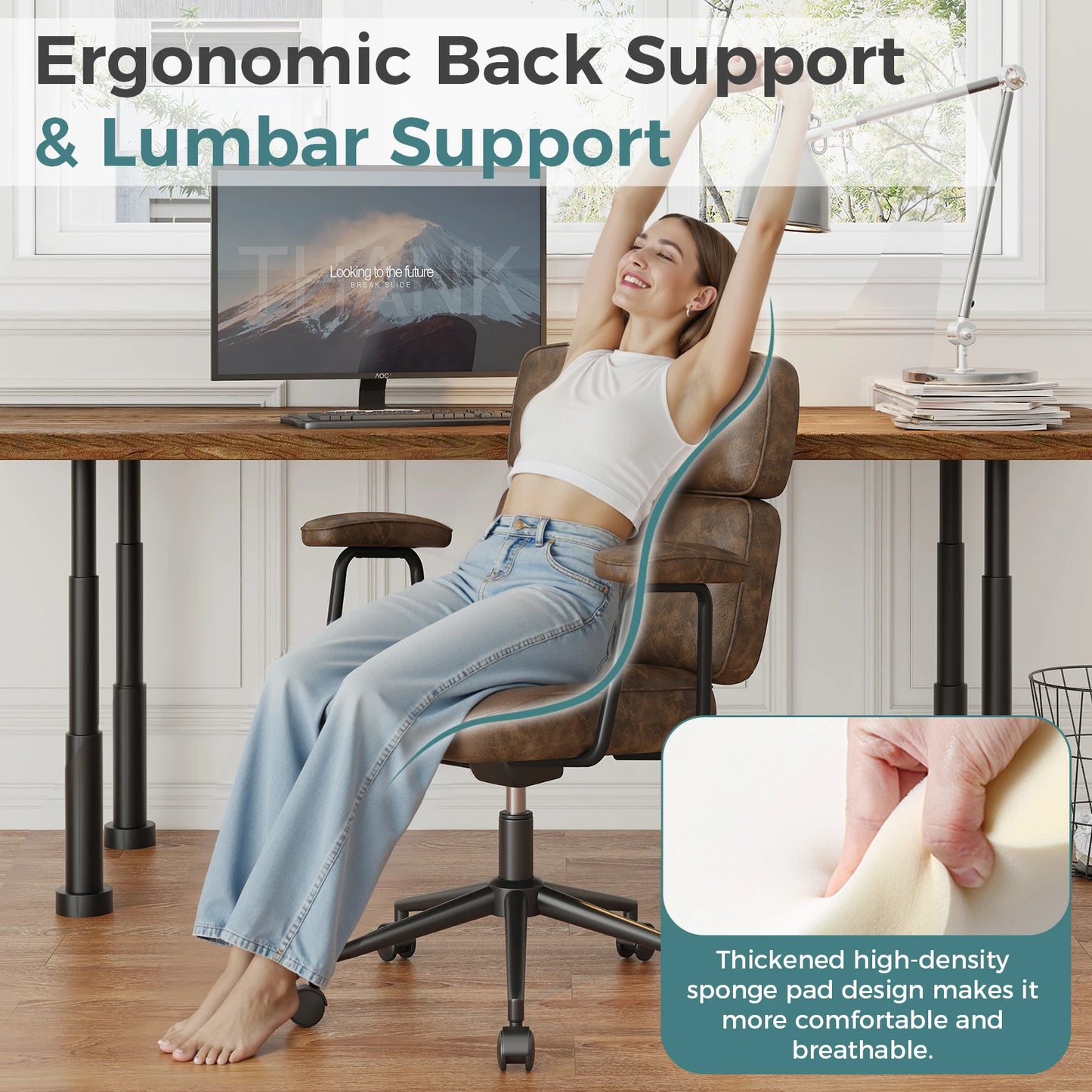 JHKErgonomics PU Leatherette Ergonomic Office Chair With Lumbar Support Adjustable