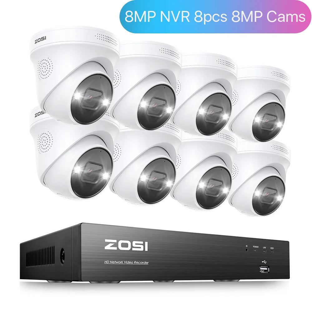 ZOSI 4K 8MP PoE Surveillance Kit System 8 Channel NVR AI With Weatherproof Cameras And Smart Alerts