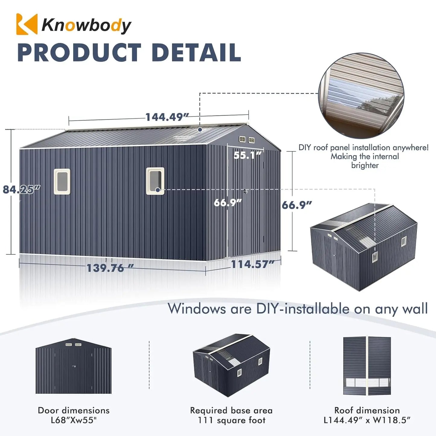 Metal Outdoor Storage Shed With Floor Base And Lockable Door