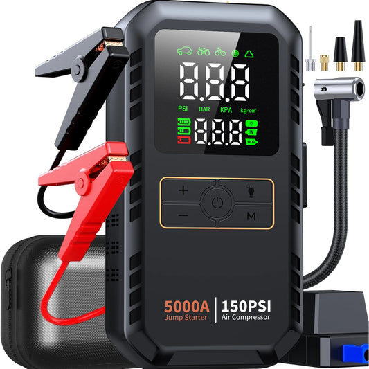 4-In-1 Car Jump Starter Peak 5000A Portable Power Bank With Tire Inflator