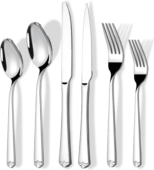 Stainless Steel Flatware Set For 12 With Mirror Polished Finish And Dishwasher Safe
