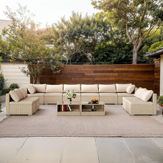 Wicker Patio Furniture Set Outdoor Conversation Sectional With Cushions