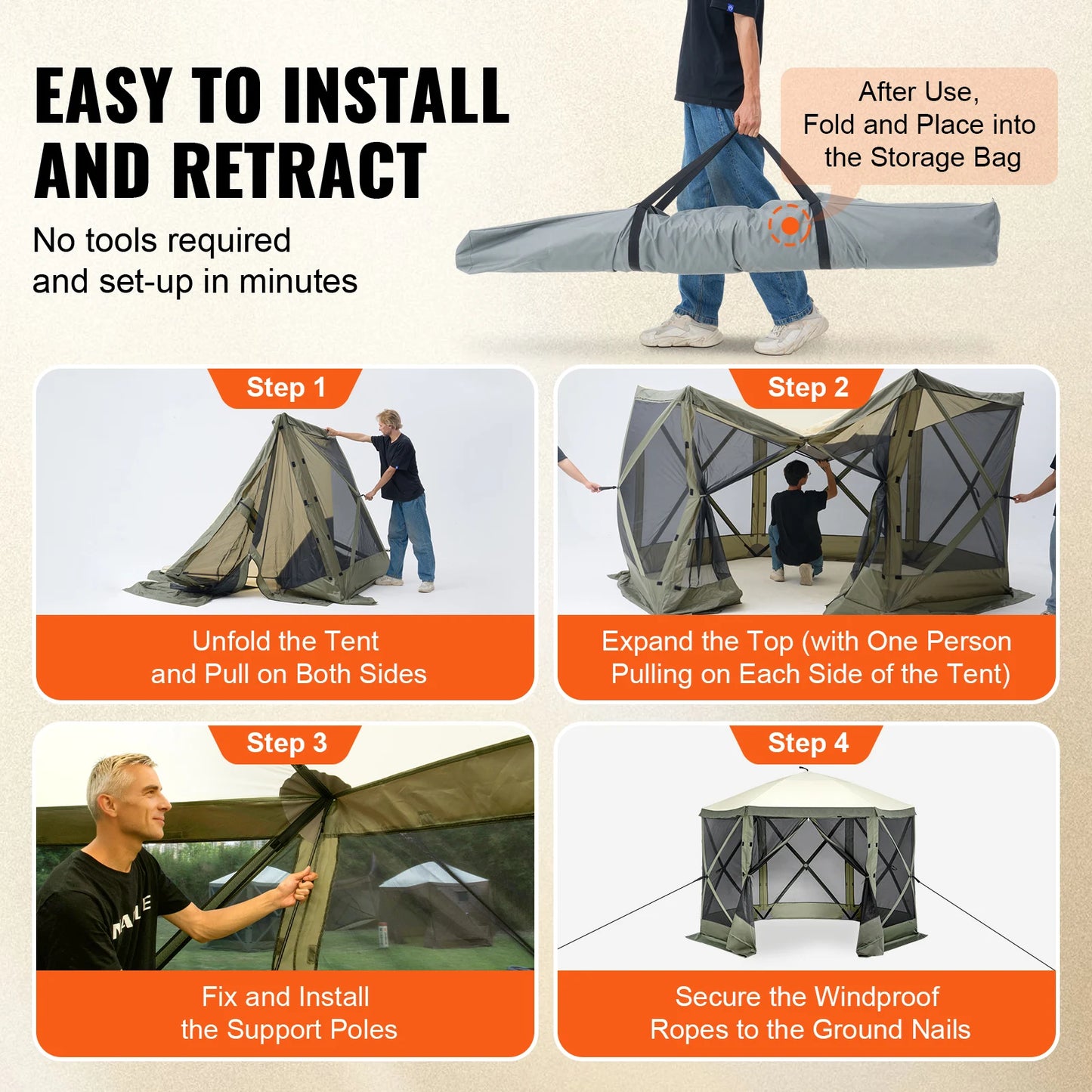 SucceBuy Pop Up Gazebo Tent Screen Shelter With Mesh Windows And Removable Privacy Panels