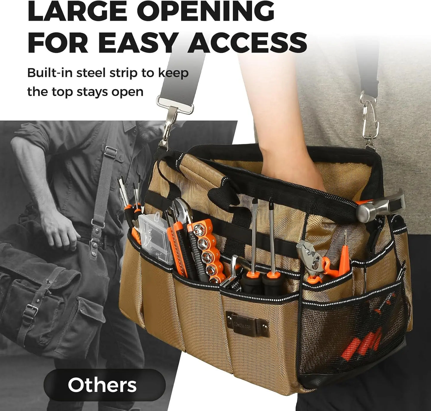 Heavy Duty 16 Inch Tool Bag Organizer With 19 Pockets And Adjustable Strap For Onsite Use