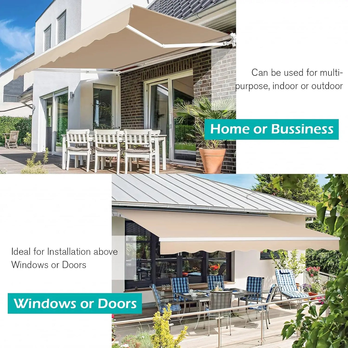 Retractable Patio Awning Shade Canopy 13x10 Ft 280GSM Oxford Polyester UPF50 UV Protection Windproof