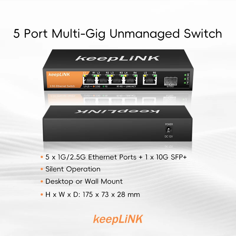 KeepLiNK 6 Port Multi Gigabit Switch With Five 2.5G Ports And 10G SFP Plus Uplink