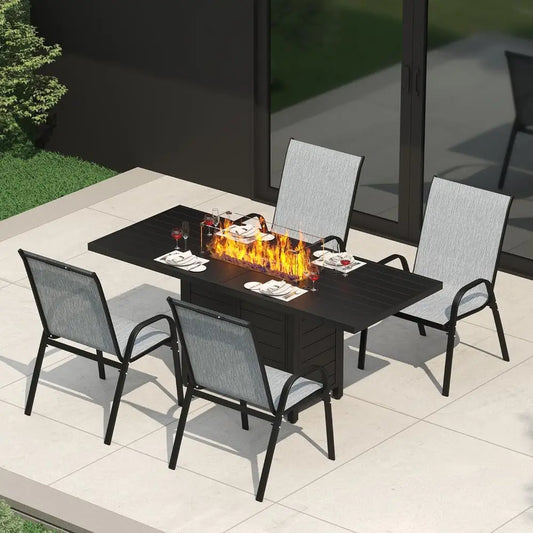 Outdoor Patio Furniture Set With Propane Fire Pit And Chairs
