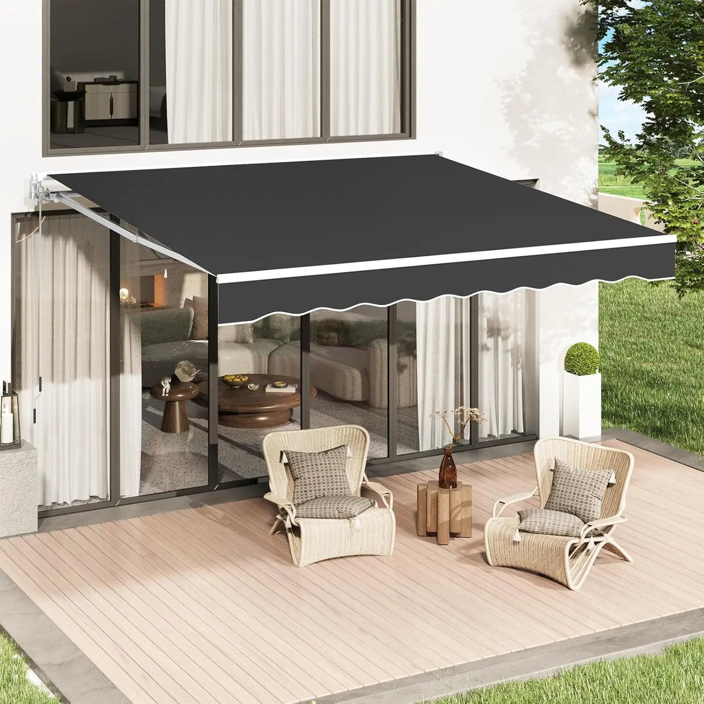 Manual Retractable Patio Awning Water Resistant Polyester Canopy And UV Protection And Rust Resistant Frame For Shade