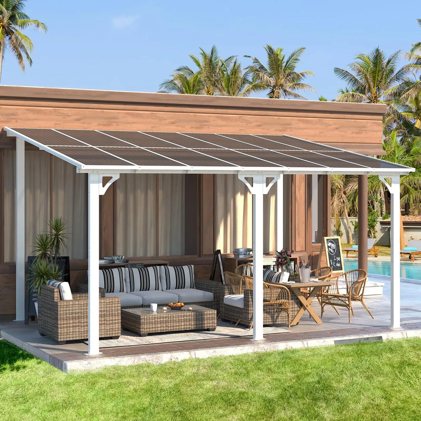 Hard Top Gazebo Pergola Wall Mounted Steel Roof