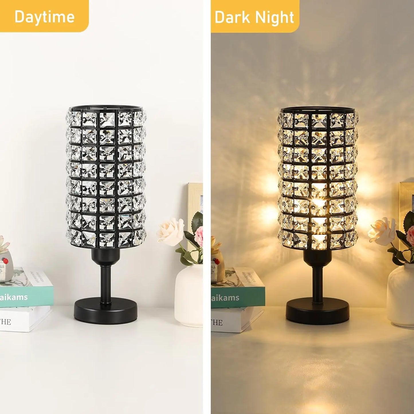 Elegant Crystal Table Lamps Set of 2 Modern Bedside Lamps