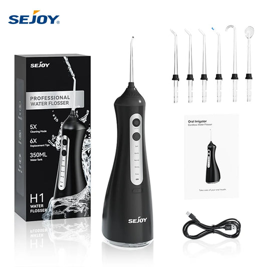 Sejoy Cordless Electric Water Flosser With 6 Modes 1600 To 1999 Pulses Per Minute 5 Pressure Settings