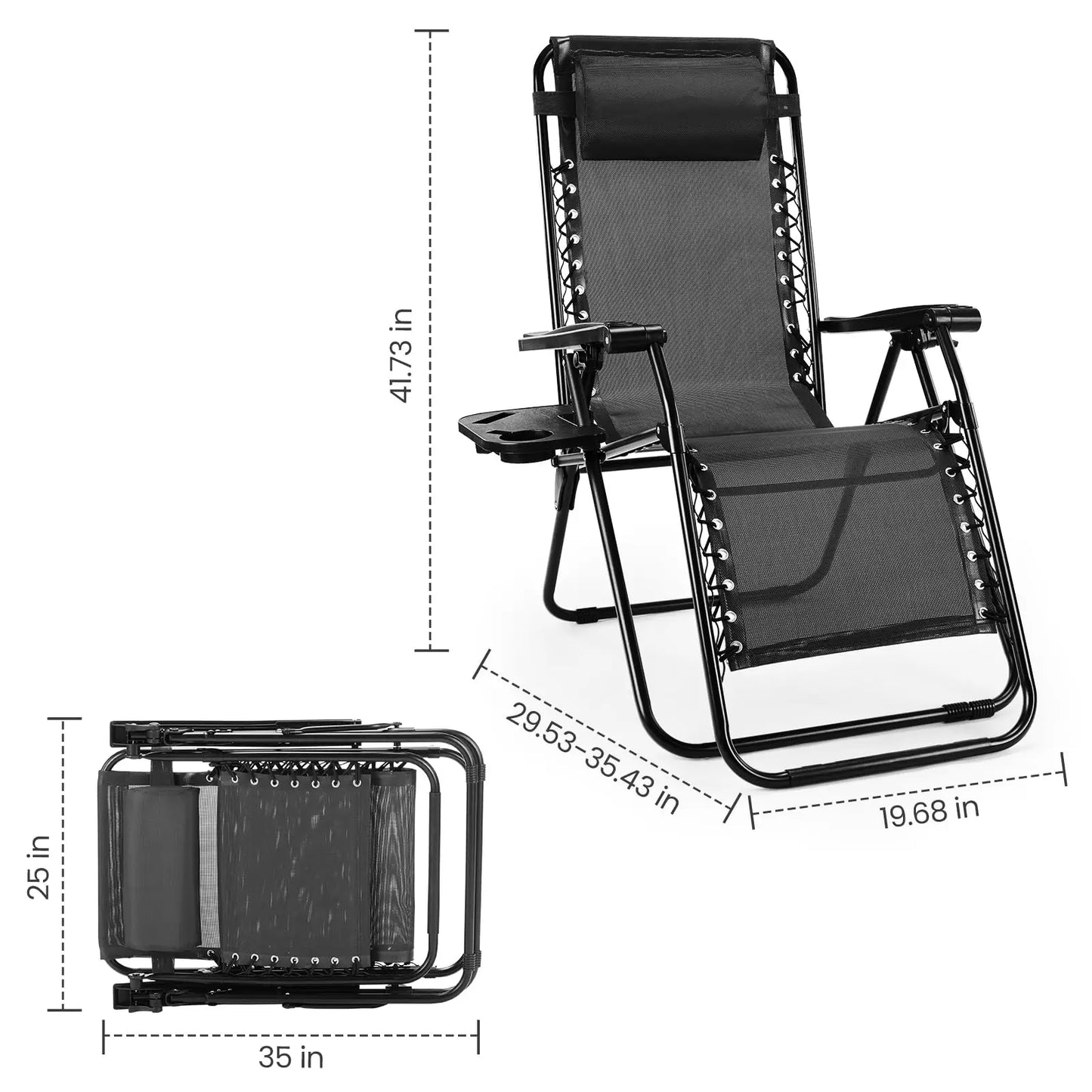 JHK Zero Gravity Portable Outdoor Recliner With Cup Holder And Foldable Design For Outdoor Use