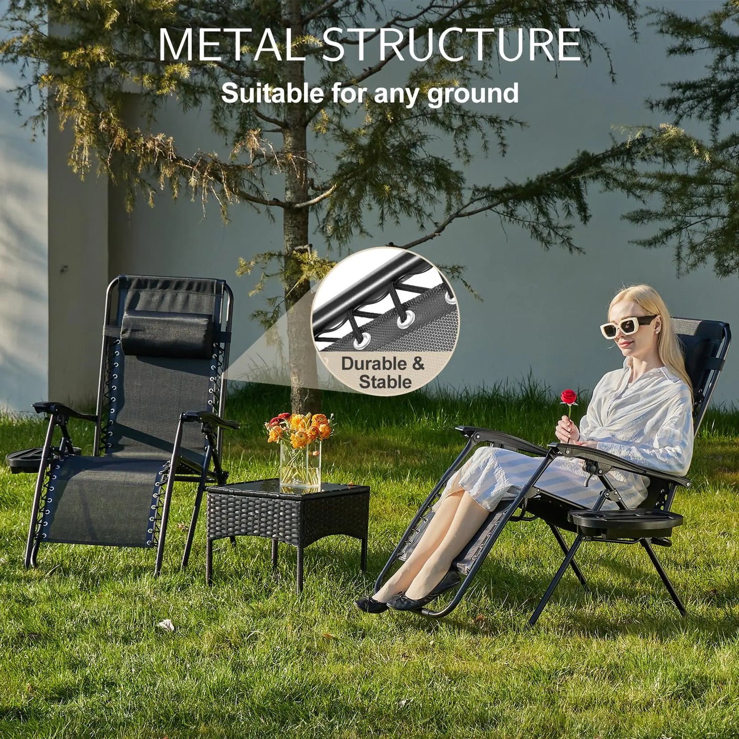 JHK Zero Gravity Portable Outdoor Recliner With Cup Holder And Foldable Design For Outdoor Use