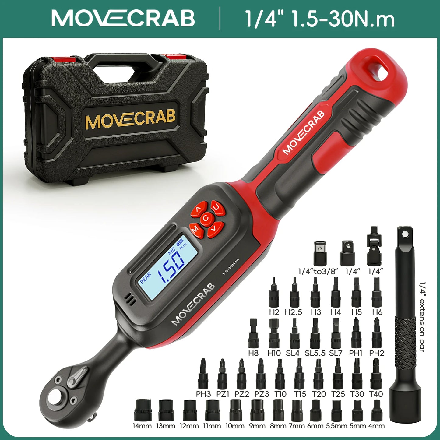 MoveCrab Torque Wrench Set With 40 Piece Socket Kit