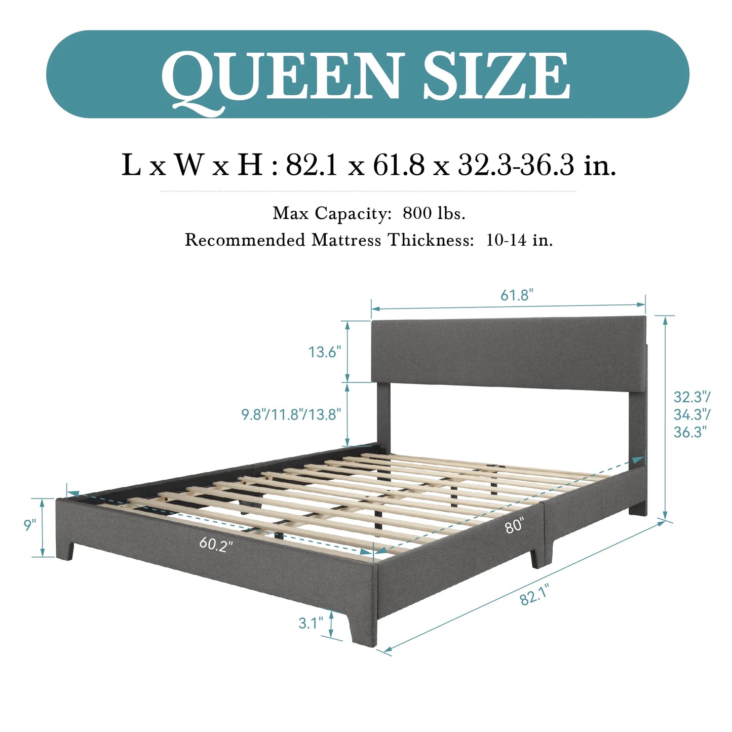 HOOMIC Upholstered Bed Frame With Adjustable Headboard Available In 1400mm 1500mm And 1900mm Widths