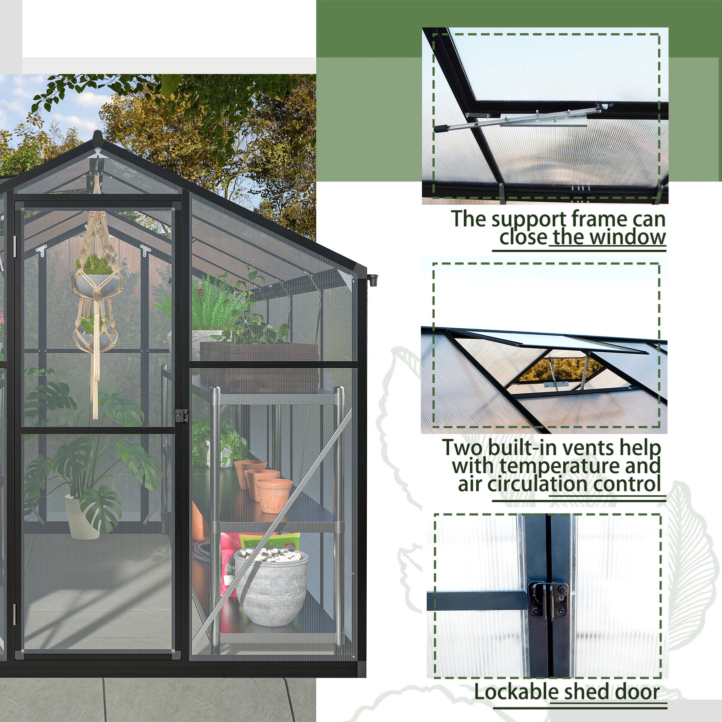 LZBEITEM Polycarbonate Greenhouse With Heavy Duty Aluminum Frame Walk In Garden Outdoor