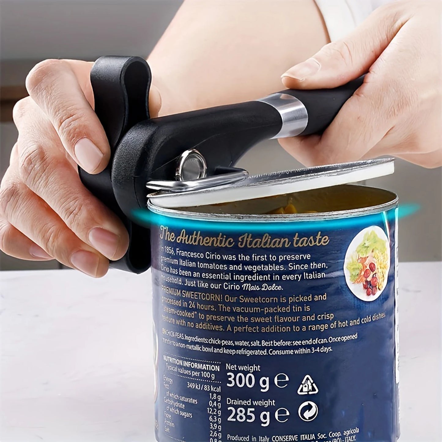 Plastic Hand Operated Can Opener With Easy Grip Side Cut Design For Safe Smooth Opening