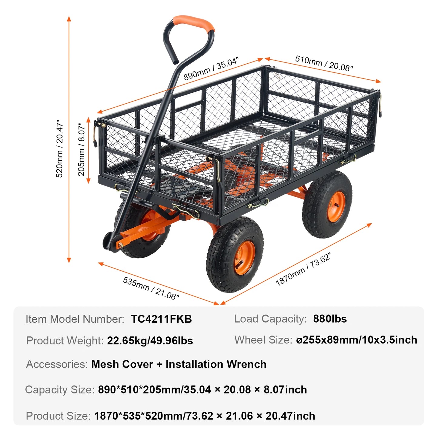 SucceBuy Garden Cart Sturdy Metal Utility Wagon 400 Pound Capacity And 2.1 Cu Ft Cargo Space With Adjustable Handle