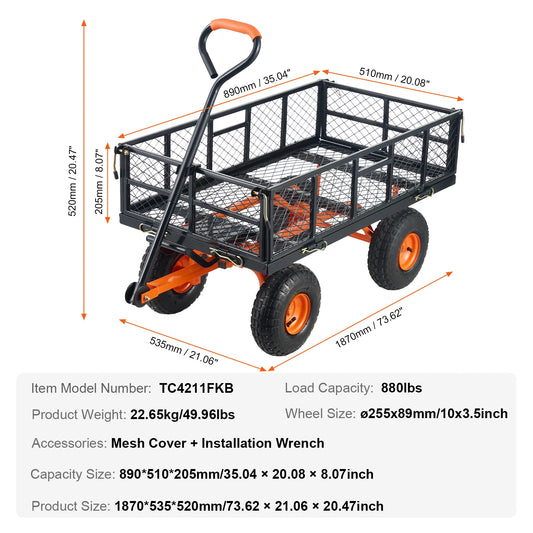 SucceBuy Garden Cart Sturdy Metal Utility Wagon With Dump Cart 400 Lb Capacity Removable All Four Side Panels
