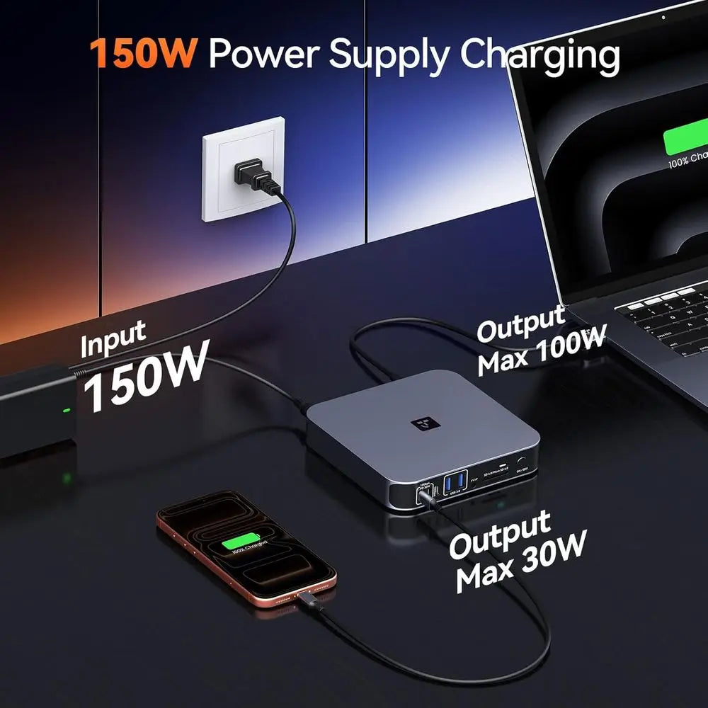 Universal Docking Station For Dual Monitors MacBook Pro HDMI And USB C 4K 60Hz With 150W Power