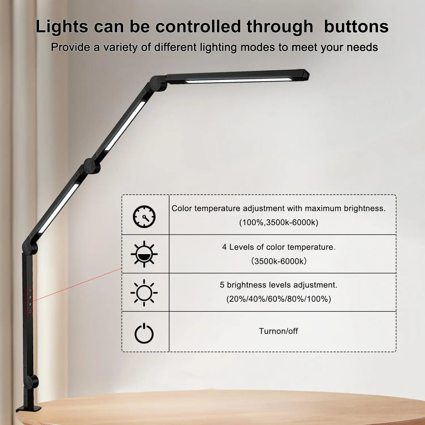 LED Desk Lamp With Clamp Swing Arm Three Light Sources