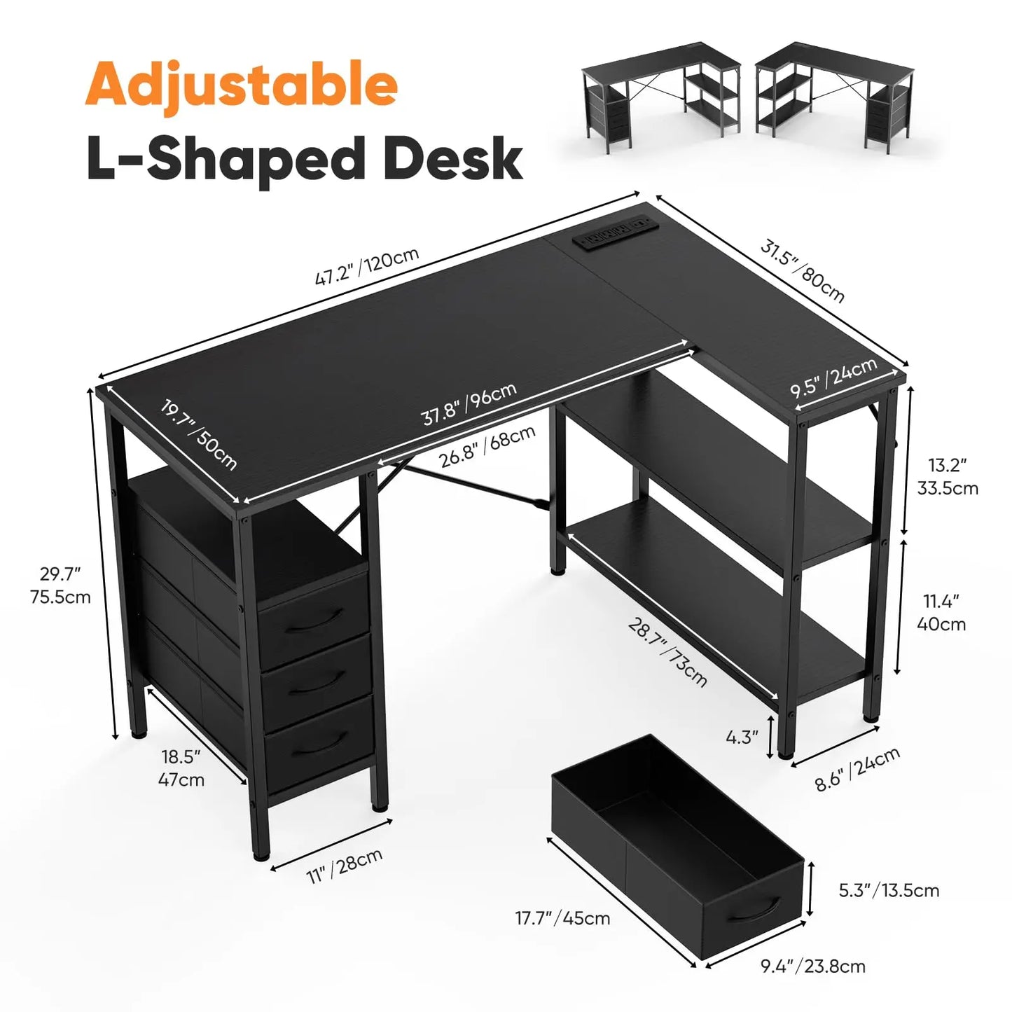 JHK L Shaped Desk With Beneficial Ergonomic Organization FacilitiesPlus PowerOutlet